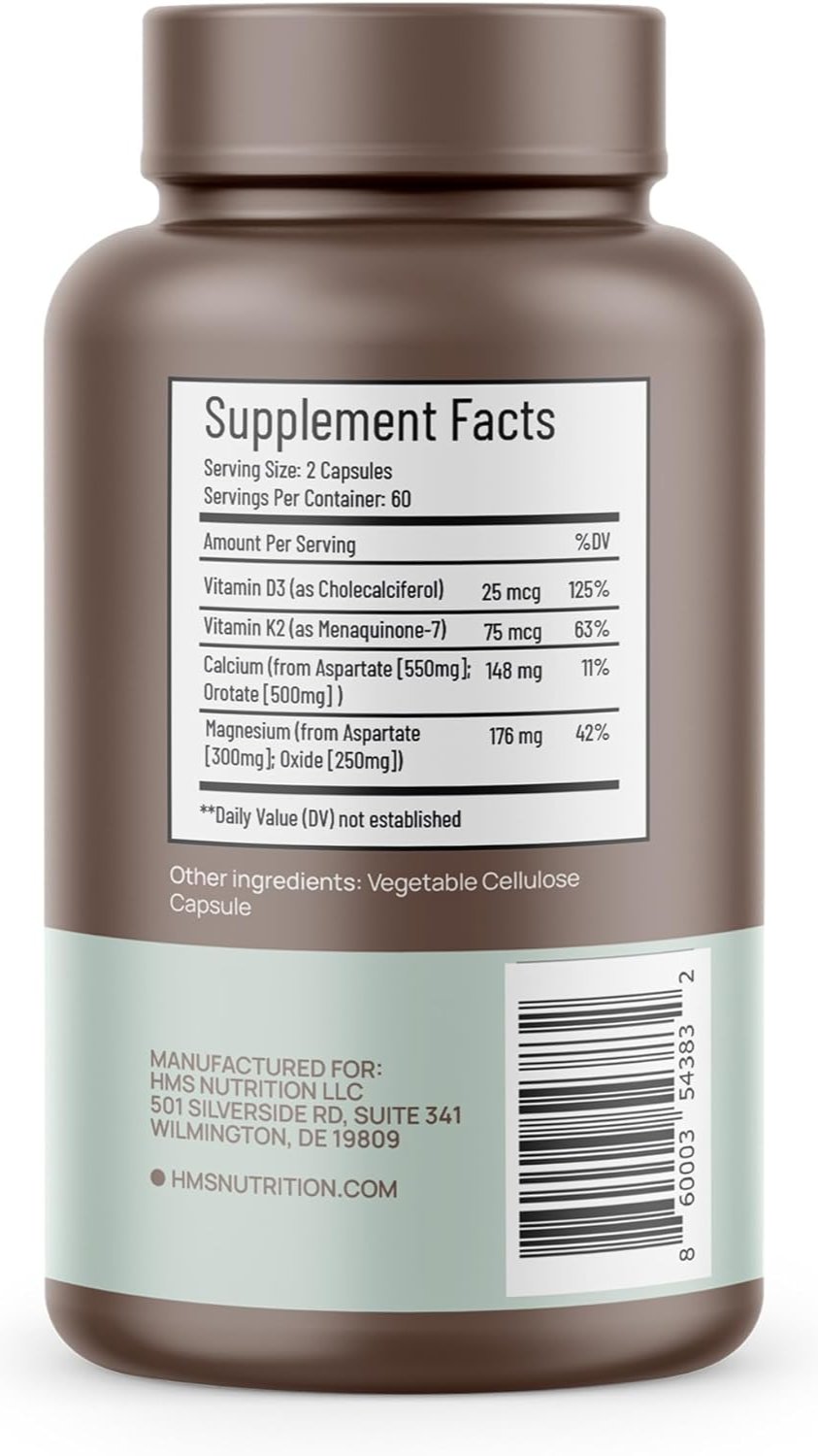 Calcium, Magnesium, Vitamins D3 and K2 - 120 ct.