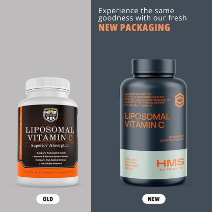 HMS Liposomal Vitamin C 1600 mg 180 Capsule Count Old Vs New Packaging Brand