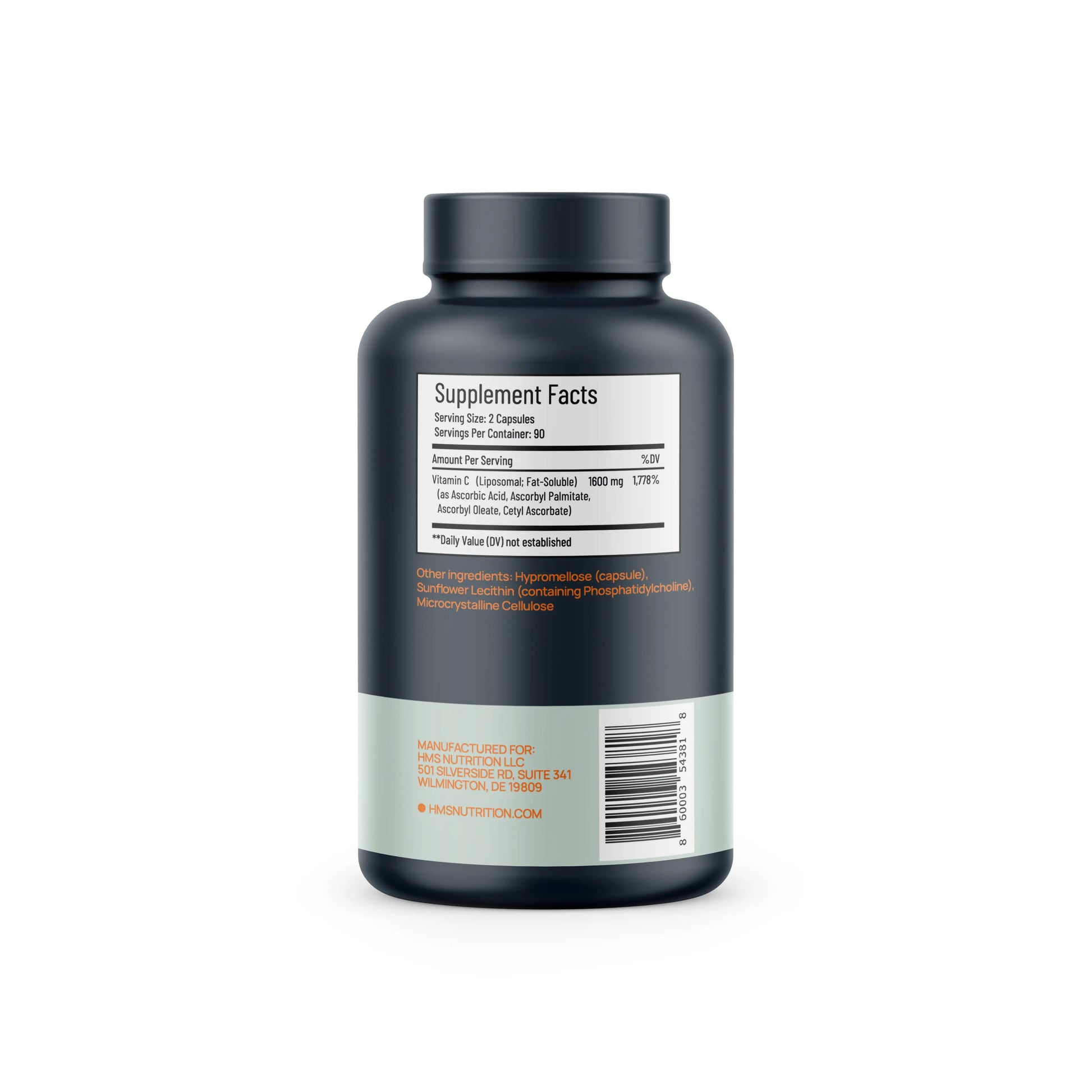NSF Certified HMS Liposomal Vitamin C Supplement 1600 mg Supplement Facts