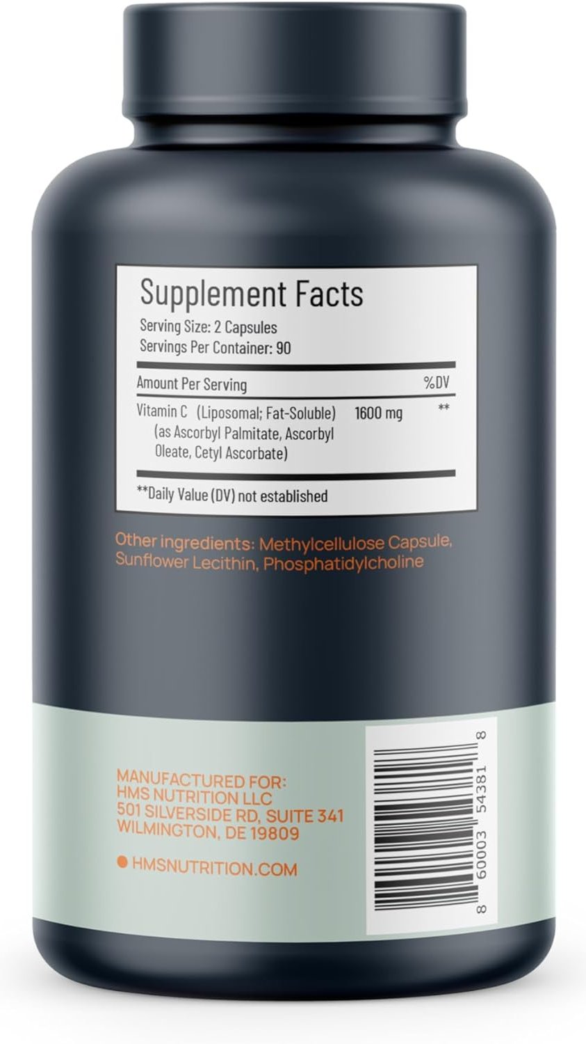 Liposomal Vitamin C 1600mg per Serving 180 Capsules HMS Nutrition Liposomal Vitamin C 1600mg per Serving 180 Capsules HMS Nutrition